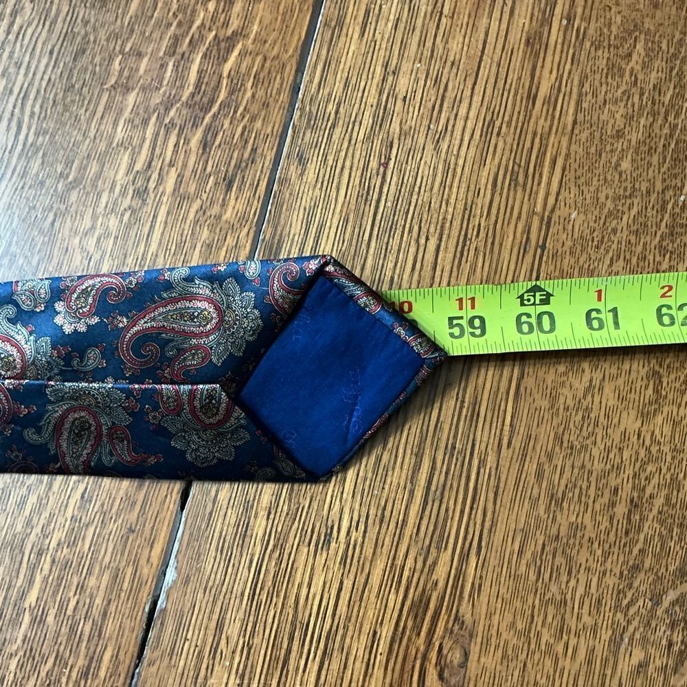 Sulka Navy Blue Brown Satin Paisley Floral Silk Tie Made France Long 58”